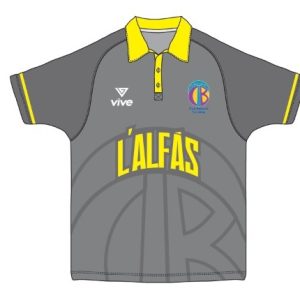 Polo Paseo del CB TerrAlfàs en gris con cuello y detalles amarillos y escudo del club